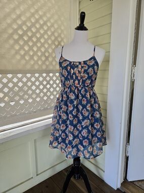 Navy Floral Spaghetti Strap Dress